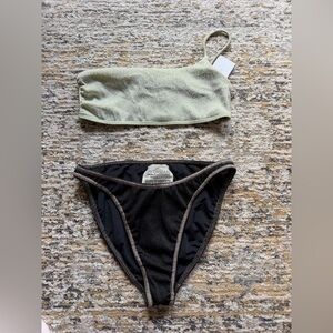 Elysiian metallic Black and Green Bikini Top